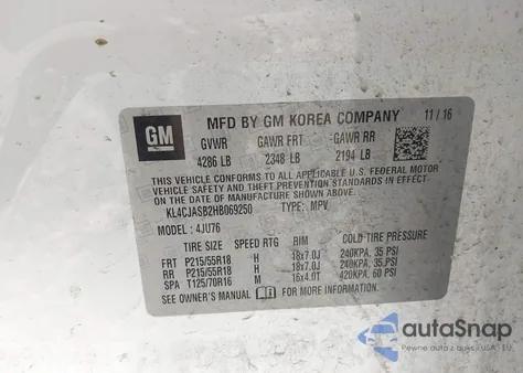 2017 Buick Encore Preferred z USA, uszkodzony, nr VIN KL4CJASB2HB069250